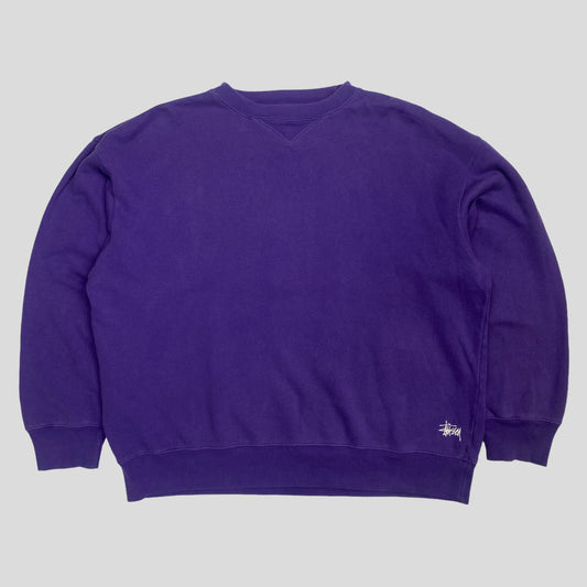 Stussy 90’s Boxy Stock Logo Crewneck - XL | Large, Purple