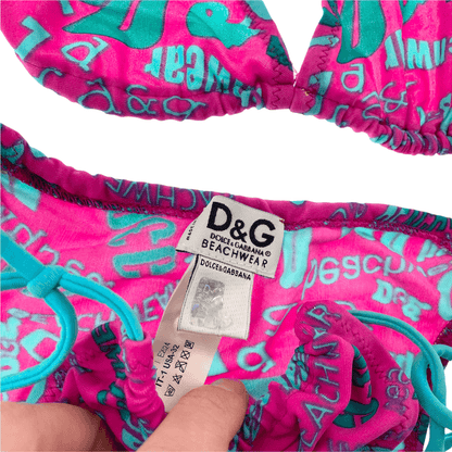 Dolce and Gabbana all over print logo bikini women’s size S