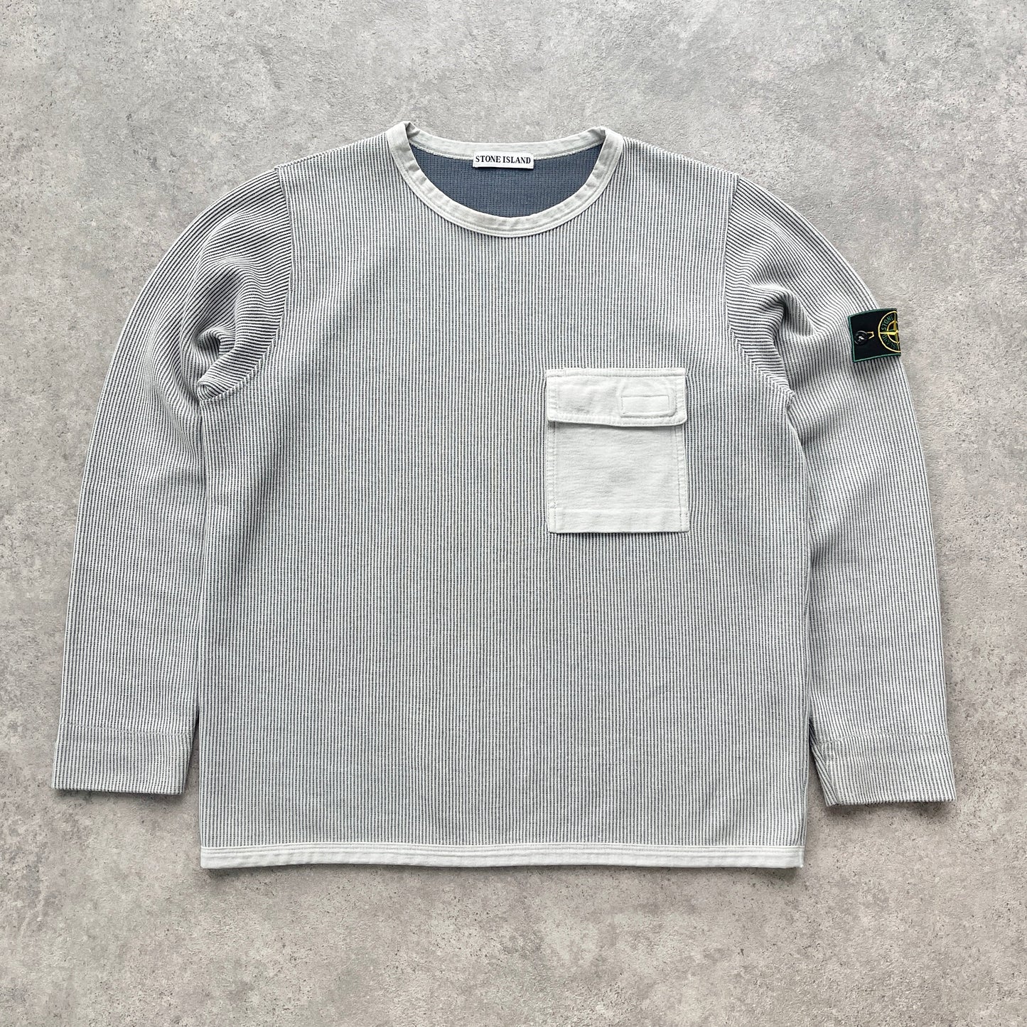 Stone Island RARE S/S 1999 cargo pocket heavyweight ribbed sweatshirt (XL)