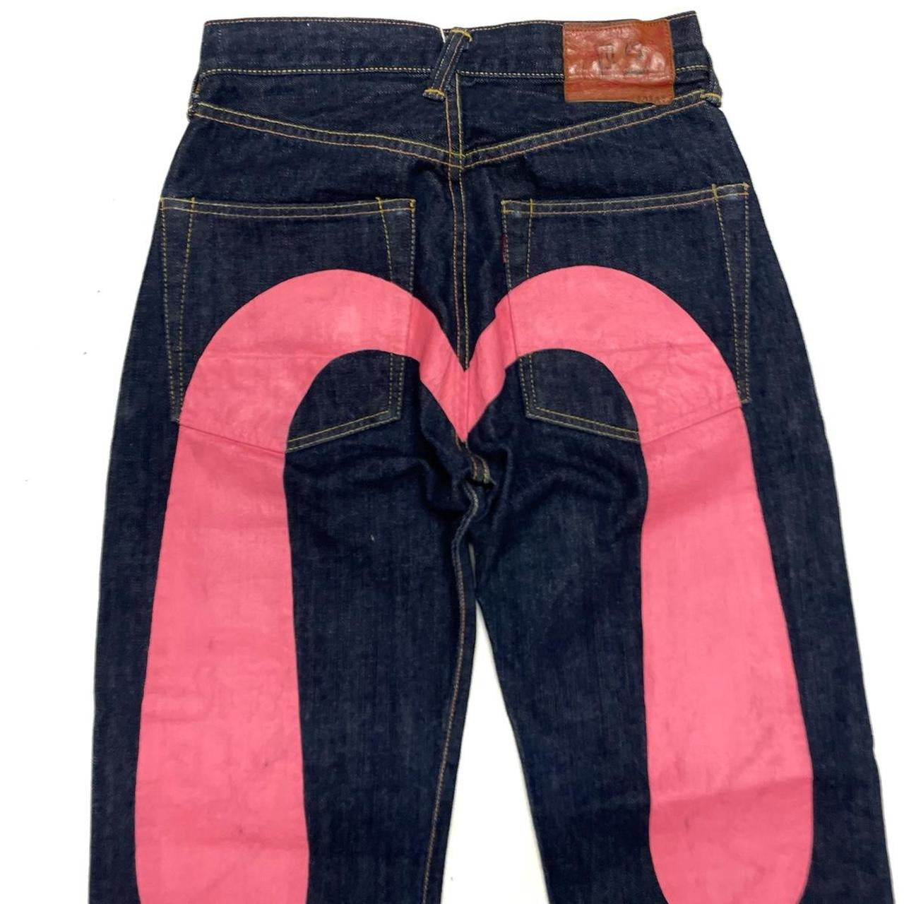 Evisu Selvedge Jeans With Pink Daicock & Printed Front Pockets ( W28 )