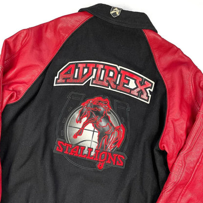 Avirex Stallions Wool & Leather Jacket In Black & Red ( XL )