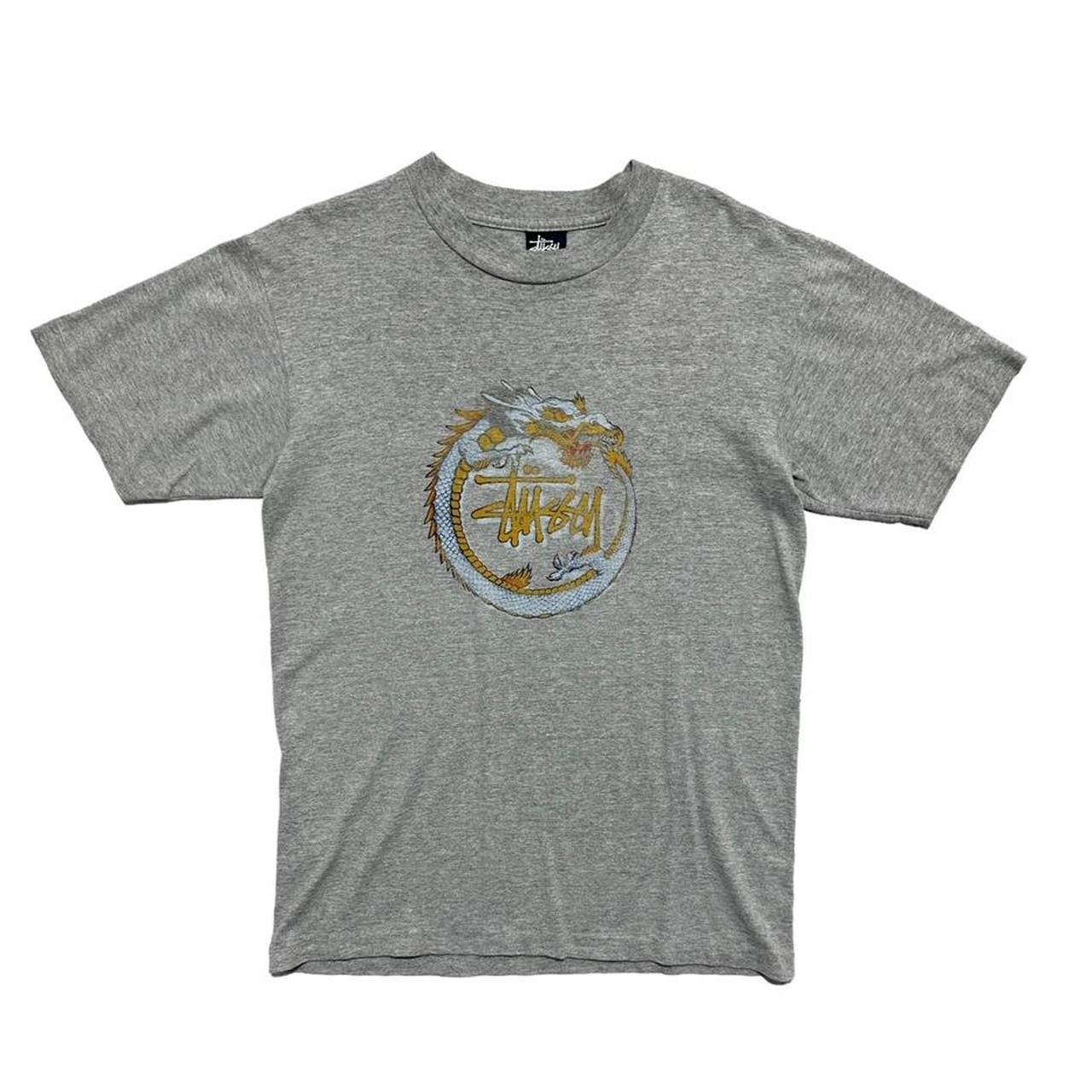 Stussy Grey Dragon Print T Shirt