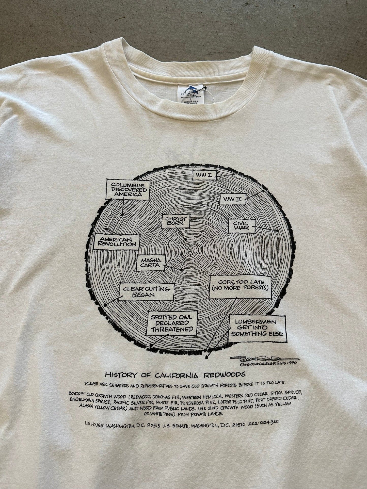 1990 History Of California Redwoods T-Shirt - L | Large, Red