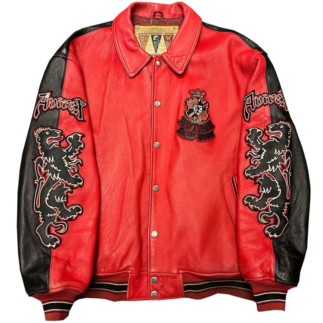 ARCHIVE Avirex New York Dragons Leather Jacket In Red & Black ( XL