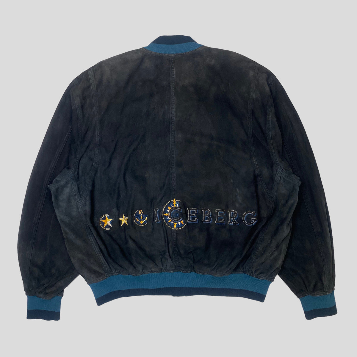 Iceberg 1990 100% Pelle Leather Suede Bomber Jacket - L | L, Black