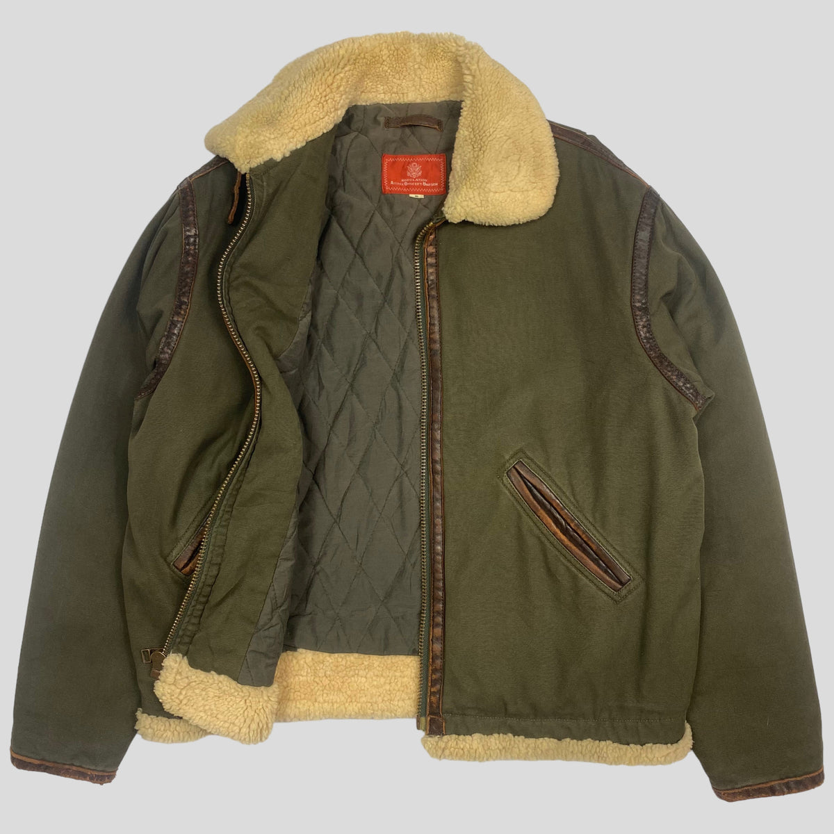 Avirex 80’s Nylon & Leather MA2 Aviator Bomber Jacket - M | Khaki