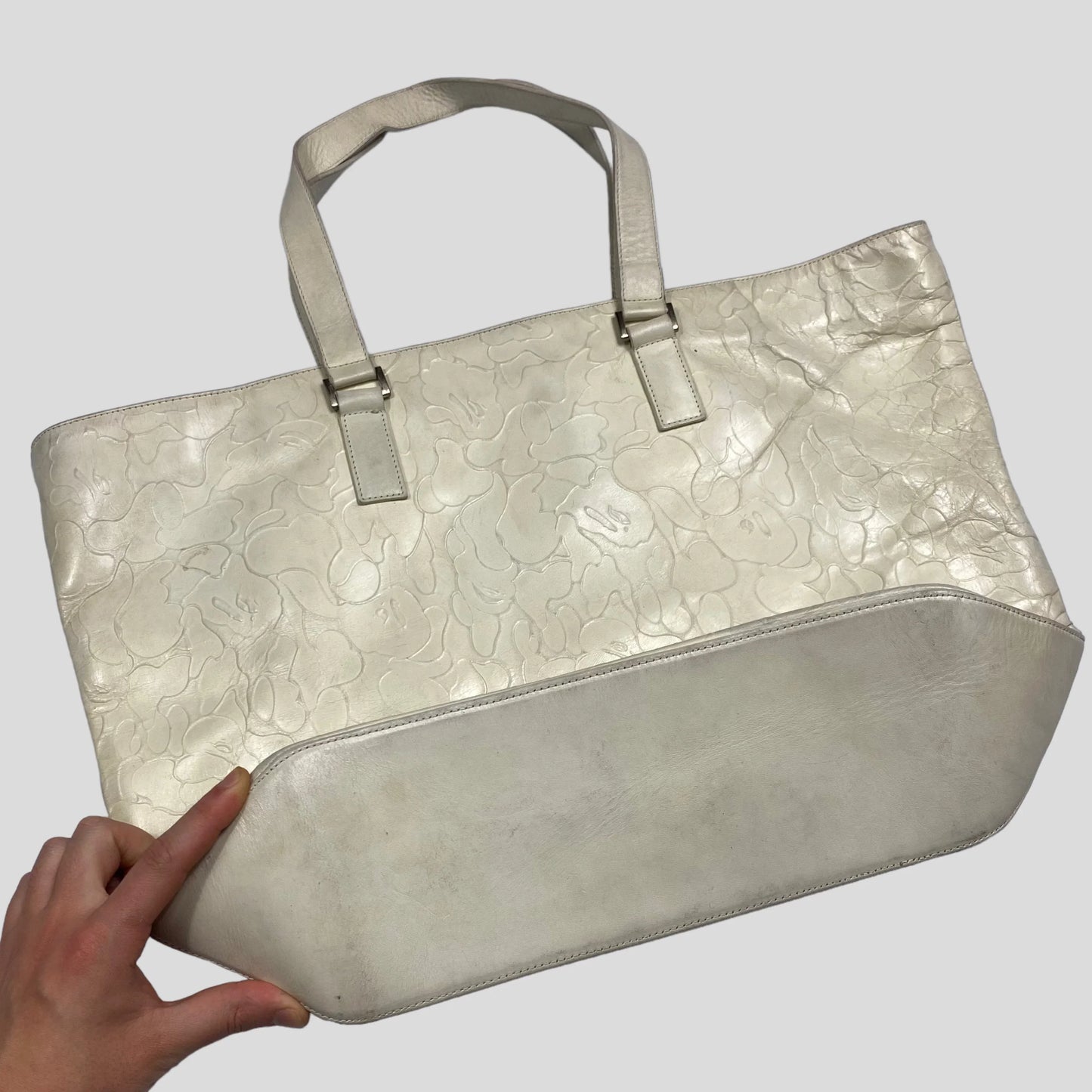 Bape early 00’s cream camo leather tote bag