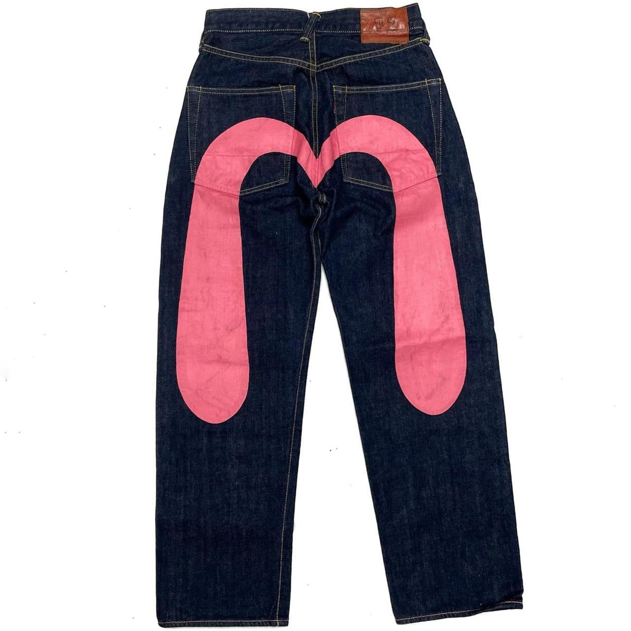 Evisu Selvedge Jeans With Pink Daicock & Printed Front Pockets ( W28 )