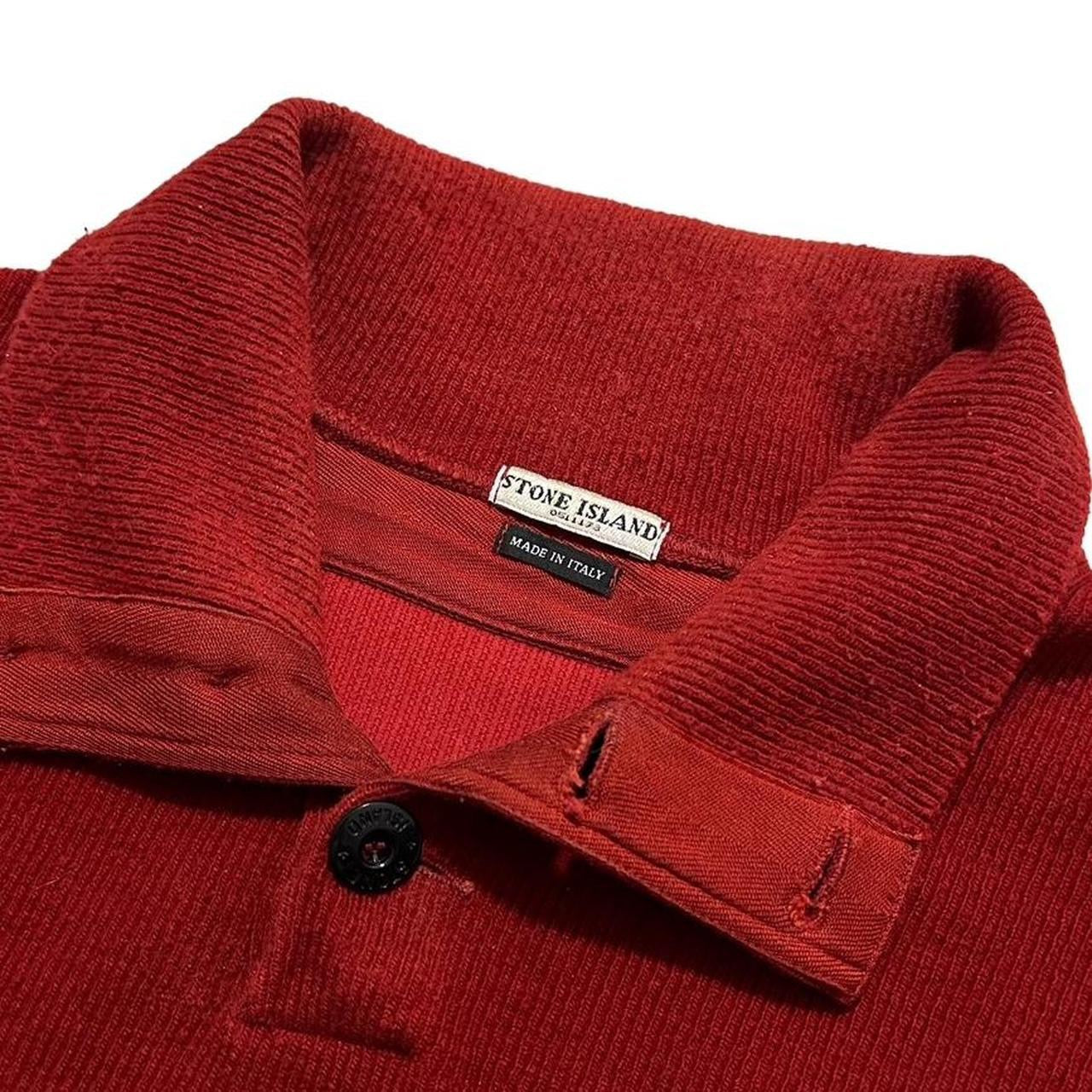 Stone Island Red Ribbed Cotton Quarter Button Up