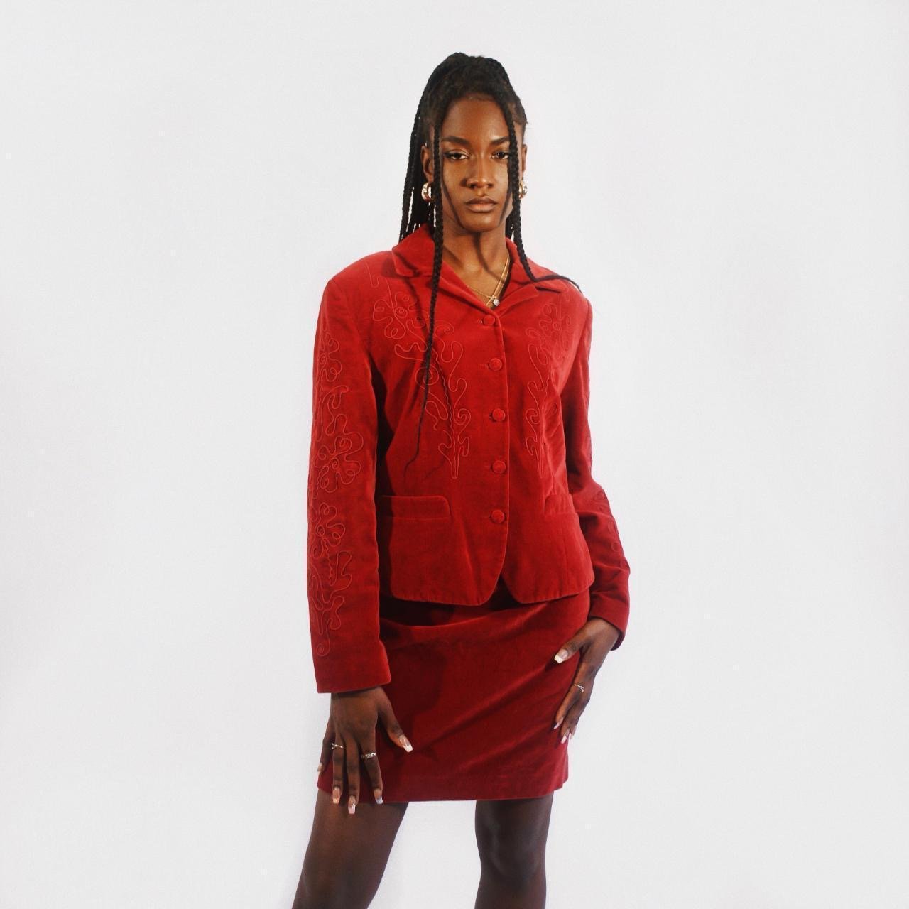 Kenzo Vintage Velvet Red Skirt Suit