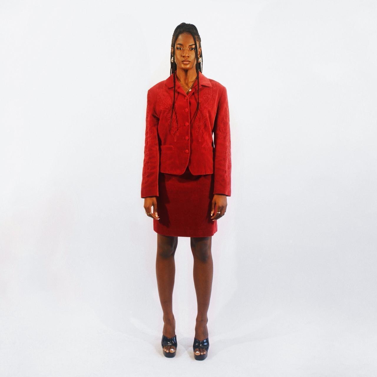 Kenzo Vintage Velvet Red Skirt Suit