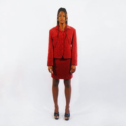 Kenzo Vintage Velvet Red Skirt Suit