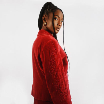 Kenzo Vintage Velvet Red Skirt Suit