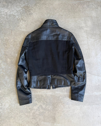 Black Double Layer Leather and Fabric Jacket – M-on a concrete background