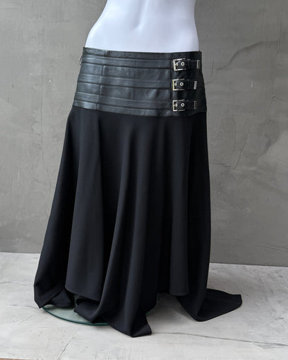 Escada Wool and Leather Waistband Midi Skirt – S/M-on a concrete background