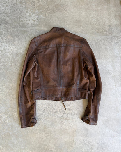 Ralph Lauren Brown Cowhide Leather Jacket – S-on a concrete background