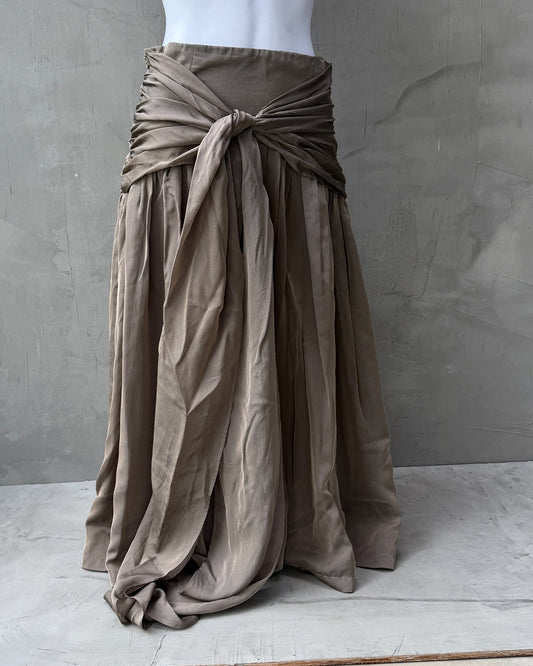 Loewe Silk Pleated Wrap Tie Waist Midi Skirt – S/M-on a concrete background