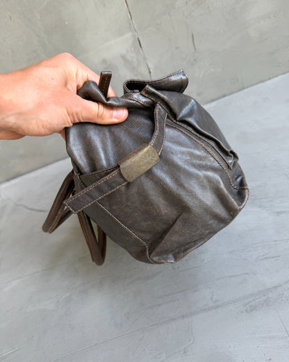 Armani Jeans Brown Leather Handbag-on a concrete background