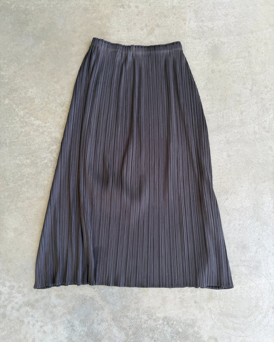 Pleats Please Issey Miyake Grey Purple Maxi Skirt – S-on a concrete background