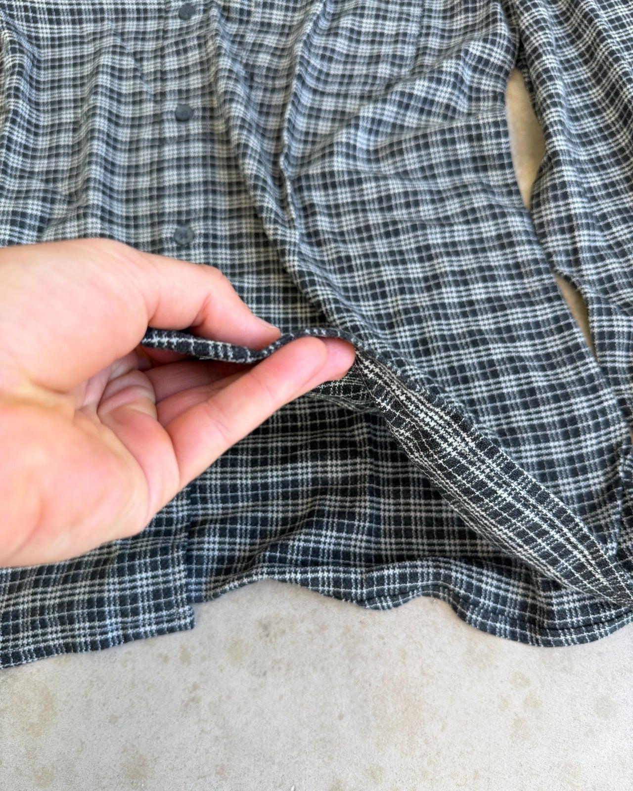 Armani Jeans Black and Grey Checked Long Sleeve Shirt – L/XL-on a concrete background