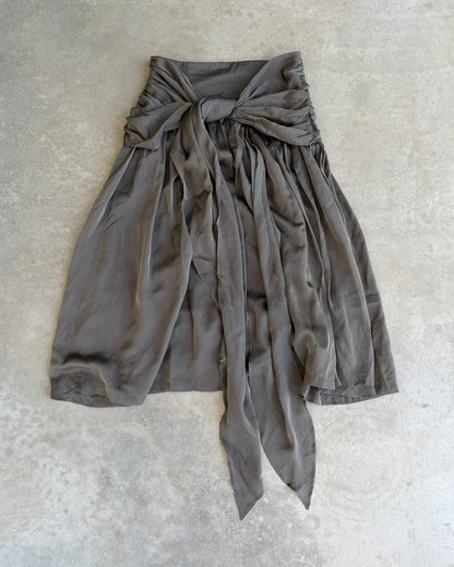 Loewe Silk Pleated Wrap Tie Waist Midi Skirt – S/M-on a concrete background