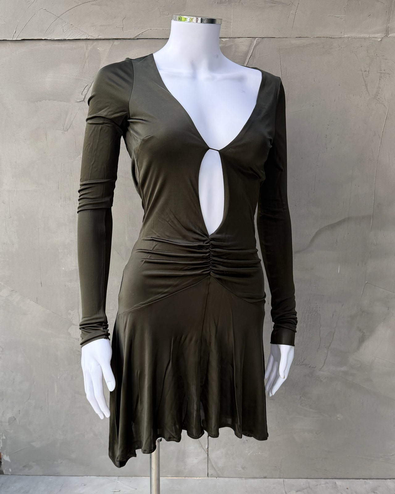 Patrizia Pepe Green Viscose Cut Out Open Back Dress-on a concrete background