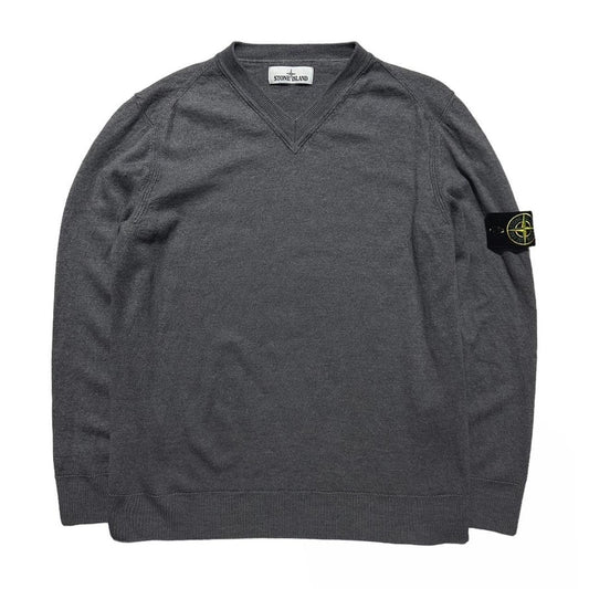 Stone Island Grey Wool V Neck Pullover