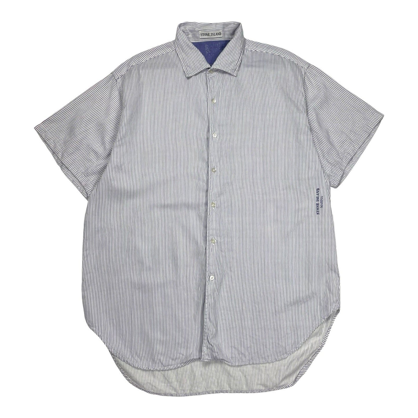 Vintage Stone Island Marina Striped Shirt, Size Large | O/S, Blue and White