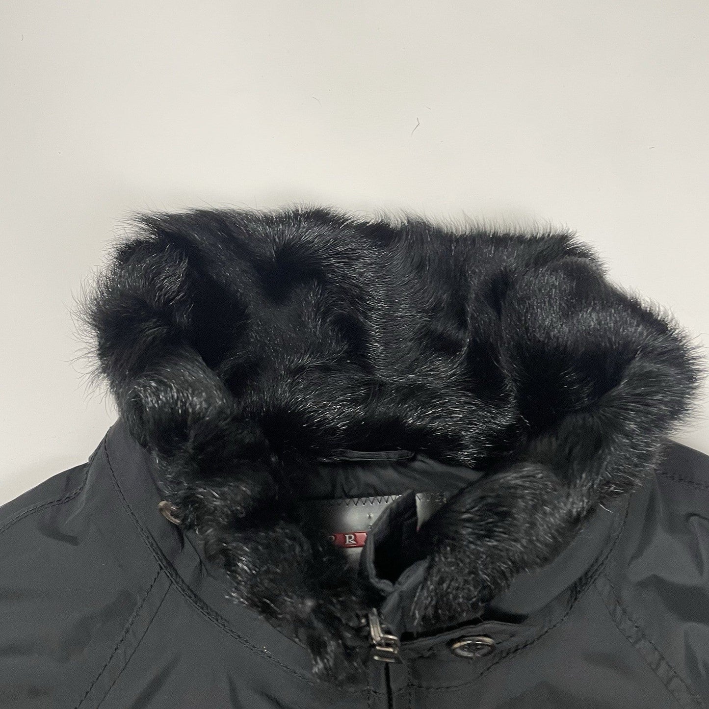 Prada Goretex Jacket Fur Trim, Size Large | O/S, Black