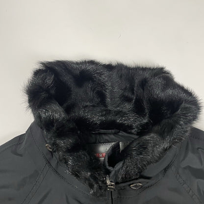 Prada Goretex Jacket Fur Trim, Size Large | O/S, Black