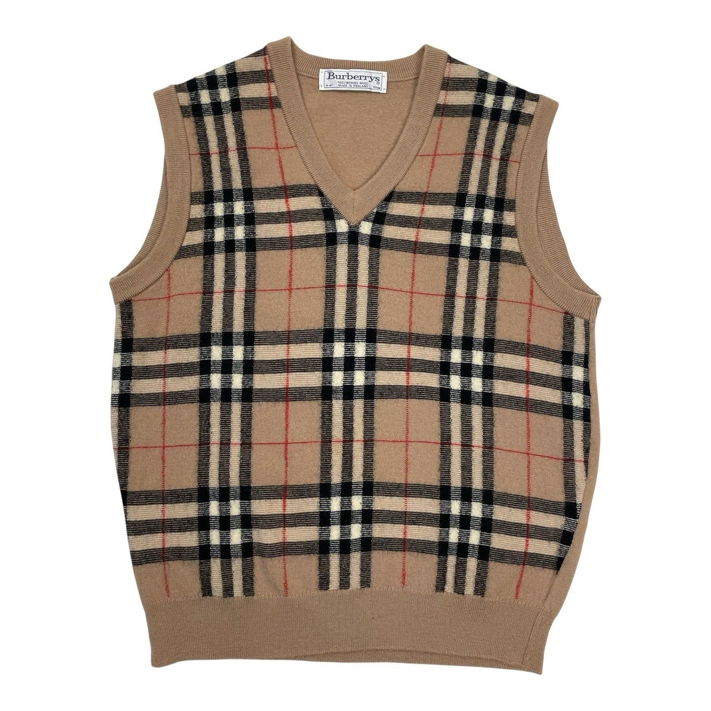 Vintage Burberry Nova Check Knit Vest, Size Small | O/S, Red