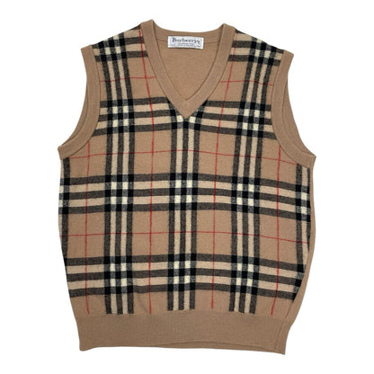 Vintage Burberry Nova Check Knit Vest, Size Small | O/S, Red