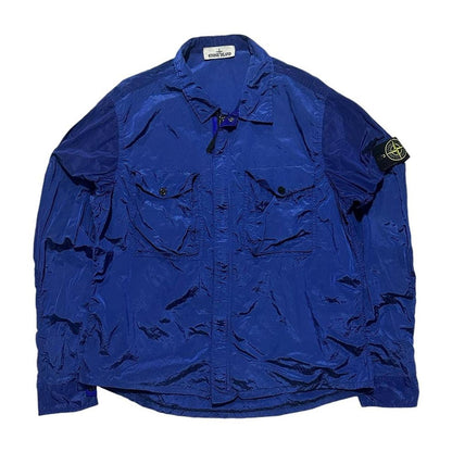 Stone Island Blue Double Pocket Nylon Metal Overshirt