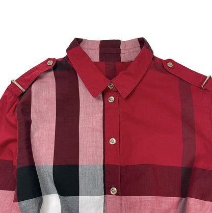 Burberry Nova Check Plaid Popover Shirt, Size UK 8 | O/S, Red