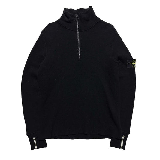 Stone Island Black Wool Quarter Zip Pullover