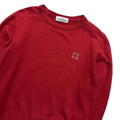 Stone Island Red Pullover Side Logo Crewneck