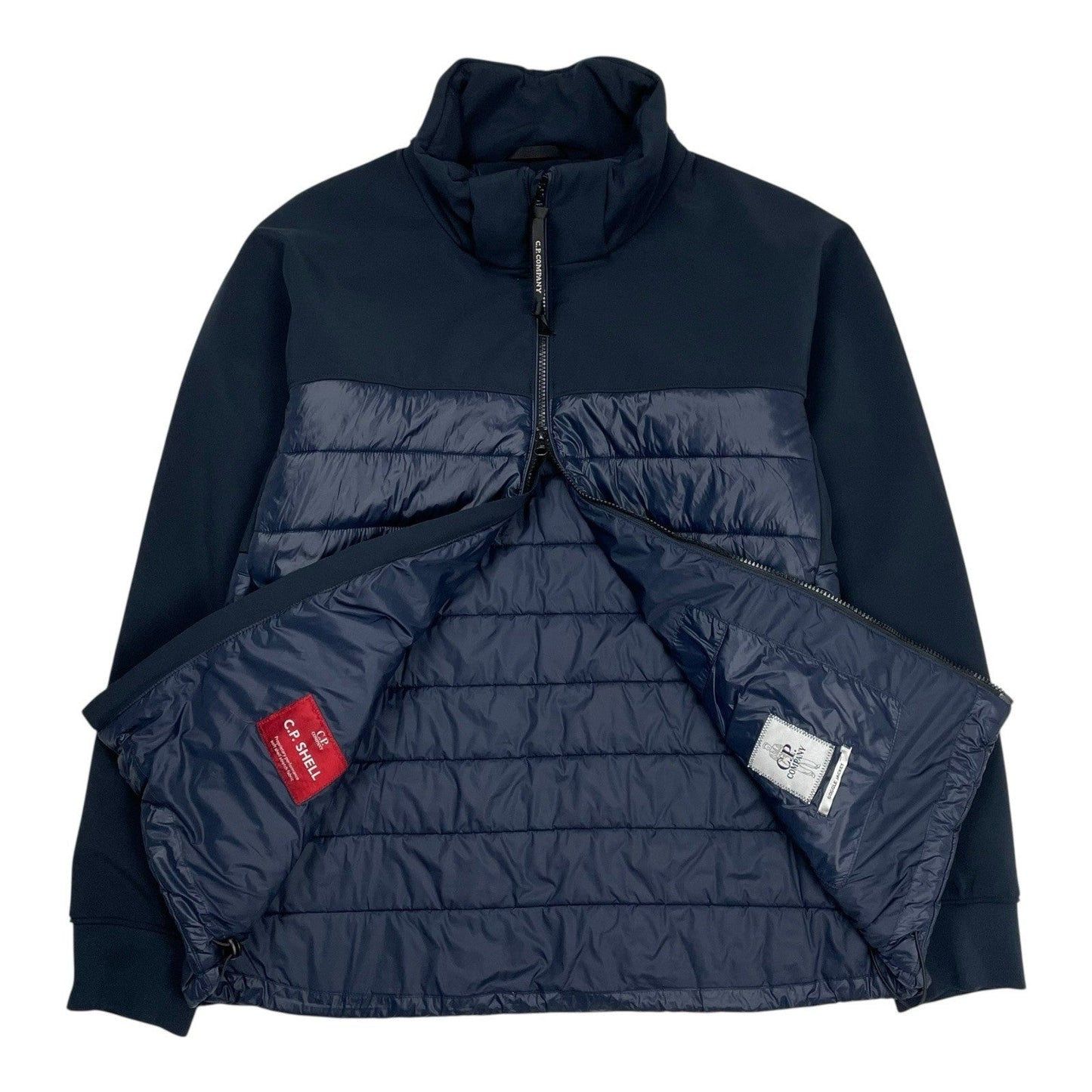 CP Company Mixed Soft Shell Goggle Puffer Jacket, Size XL | O/S, Blue