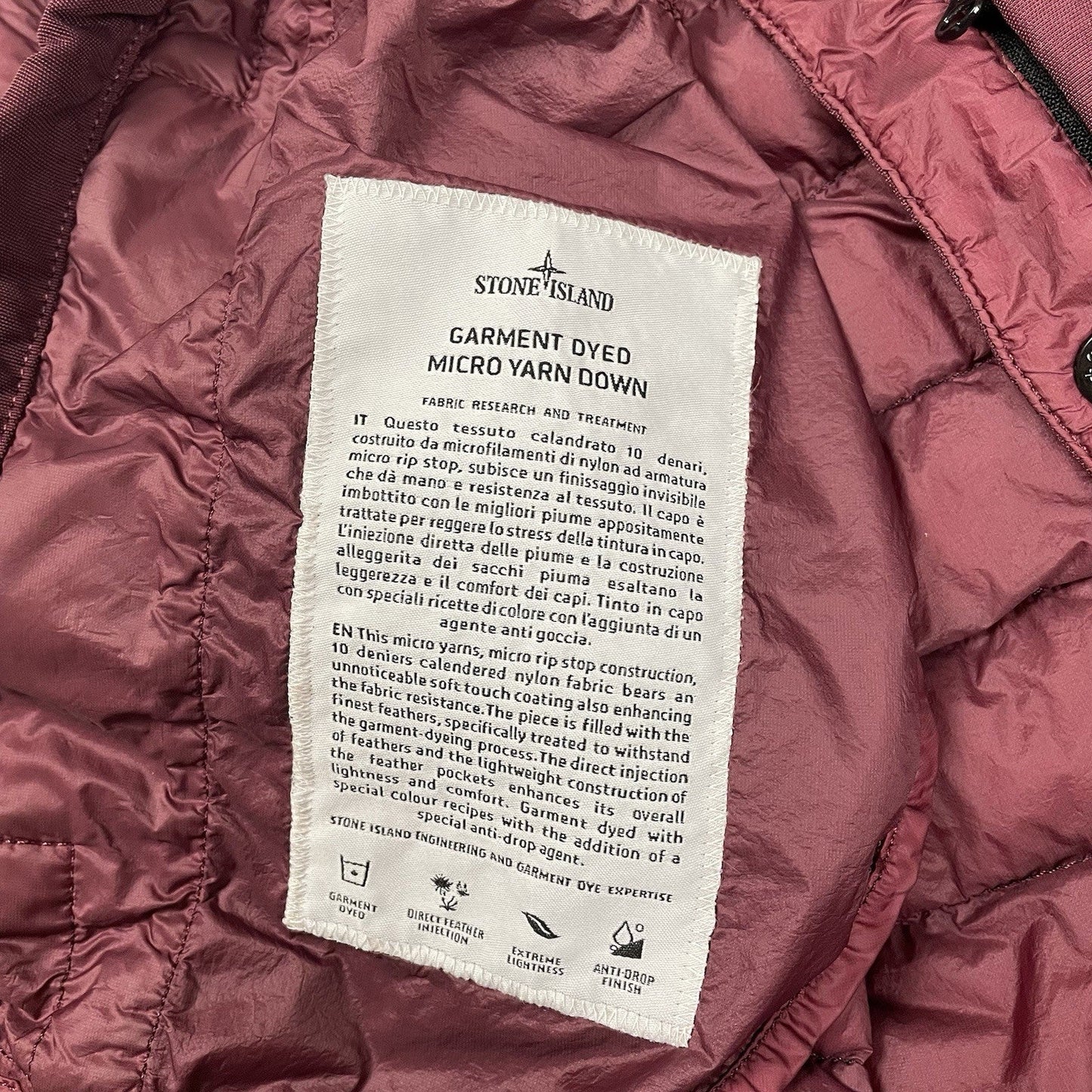 Stone Island Down Overshirt Garment Dyed Micro Yarn Jacket Shacket, Size Medium | O/S, Burgundy