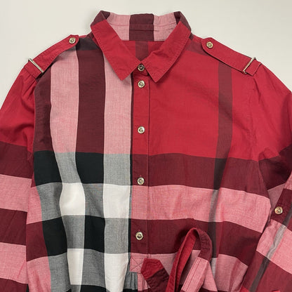 Burberry Nova Check Plaid Popover Shirt, Size UK 8 | O/S, Red