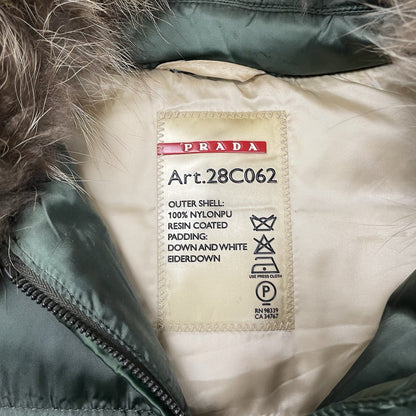 Prada Down Puffer Jacket Fur Collar, Size Small | O/S, Green