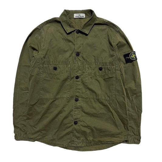 Stone Island Double Pocket Green Canvas Overshirt - Known Source