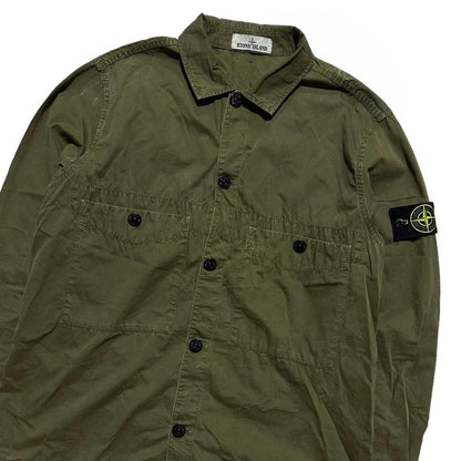 Stone Island Double Pocket Green Canvas Overshirt - Known Source