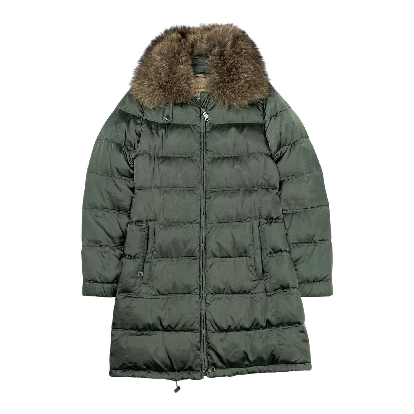 Prada Down Puffer Jacket Fur Collar, Size Small | O/S, Green
