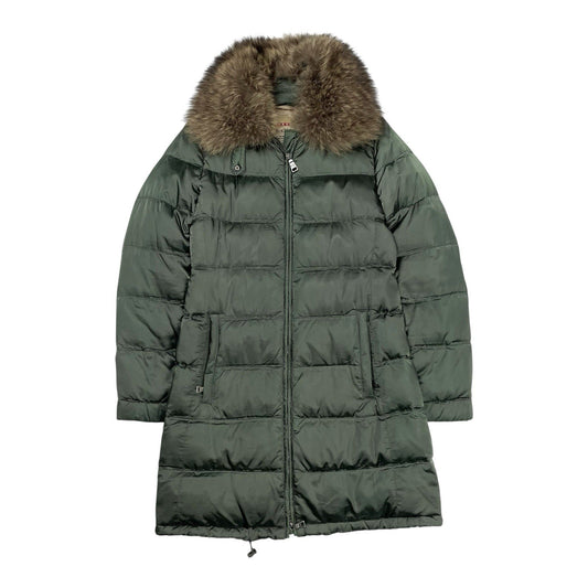 Prada Down Puffer Jacket Fur Collar, Size Small | O/S, Green