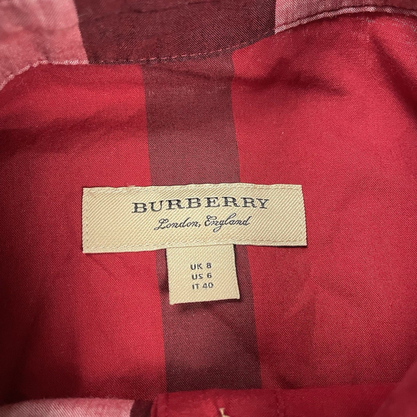 Burberry Nova Check Plaid Popover Shirt, Size UK 8 | O/S, Red