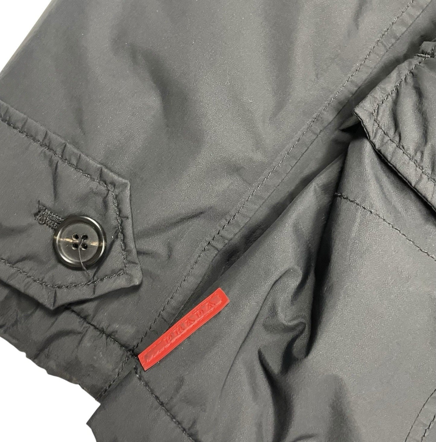 Prada Goretex Jacket Fur Trim, Size Large | O/S, Black