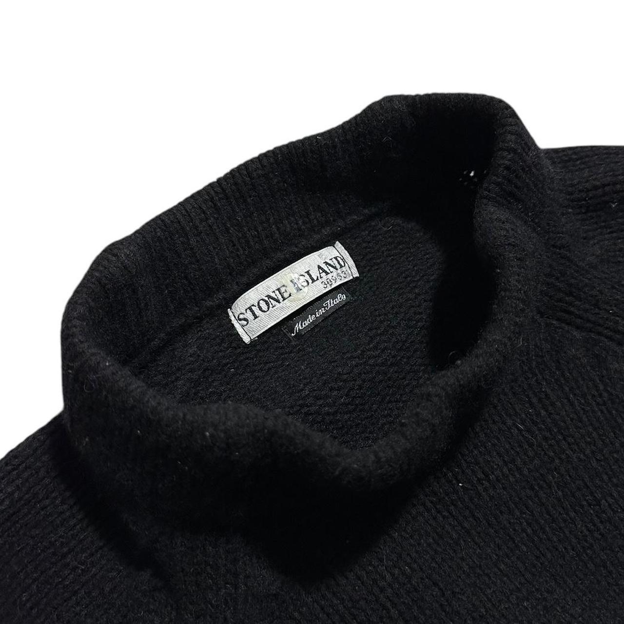 Stone Island Black Wool Arm Compass Sweater | Large, Black