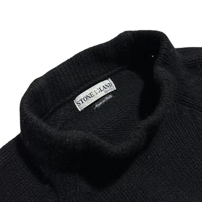 Stone Island Black Wool Arm Compass Sweater | Large, Black