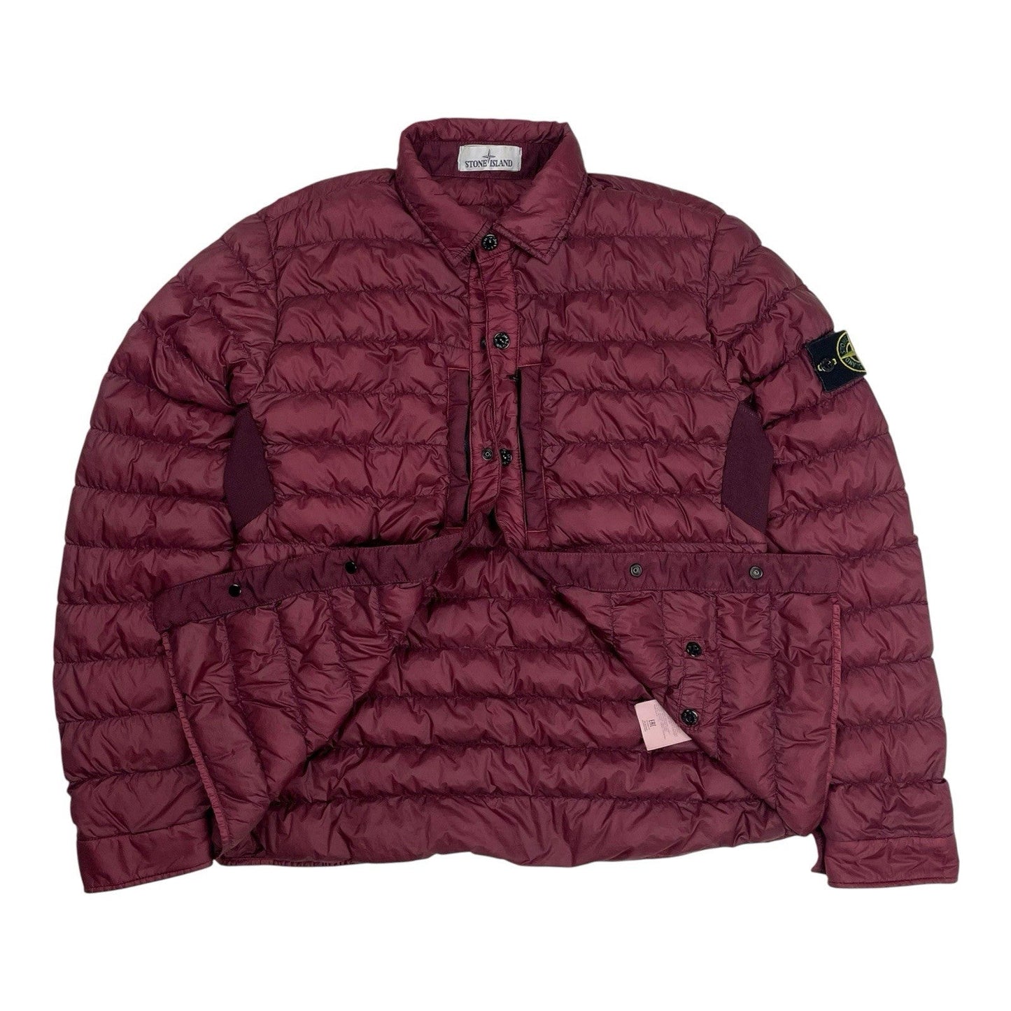 Stone Island Down Overshirt Garment Dyed Micro Yarn Jacket Shacket, Size Medium | O/S, Burgundy