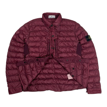 Stone Island Down Overshirt Garment Dyed Micro Yarn Jacket Shacket, Size Medium | O/S, Burgundy
